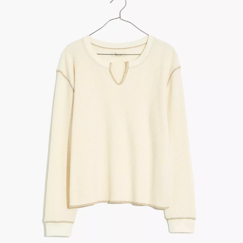 Madewell Resourced Waffle Split-Neck Te, NEW, Size S, Antique Cream